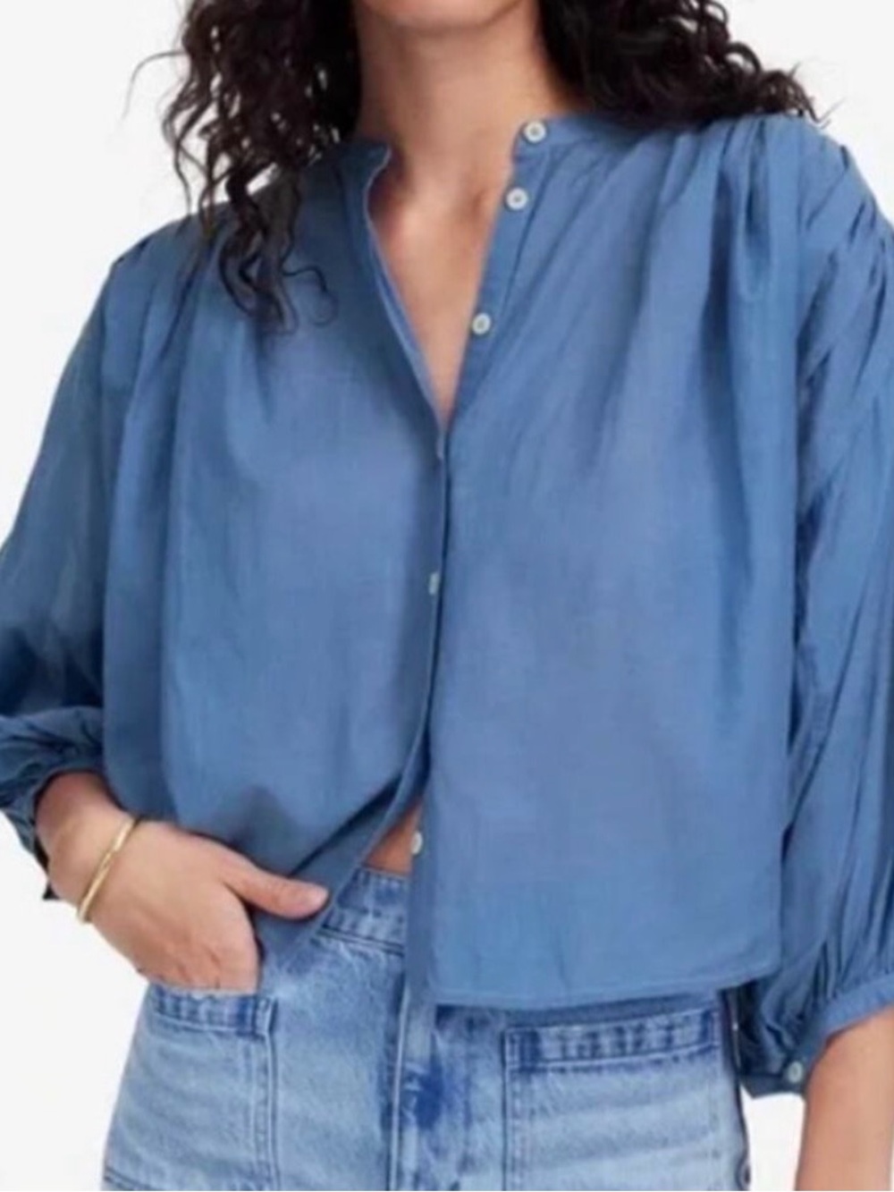 Madewell XXS stirred crewneck Relaxed Blue Button-Down Women's Shirt